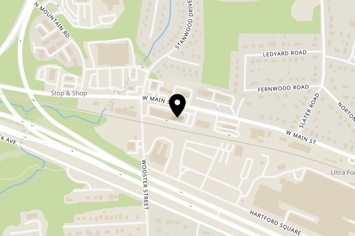 Map showing the location of BYG DADDY'S PIZZA on 972 W Main St in New Britain